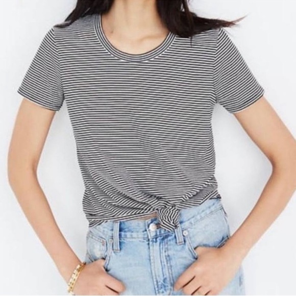 NWT Madewell Stripe Cotton Front Knot Crewneck Short Sleeve T-Shirt Size S - Picture 1 of 8